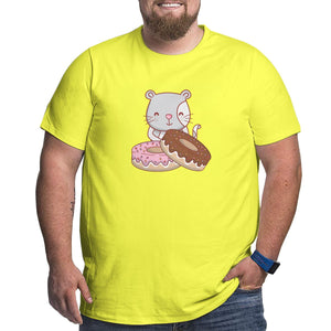 Cartoon Cat And Donuts Big Size Men's T-shirt