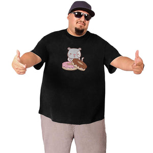 Cartoon Cat And Donuts Big Size Men's T-shirt