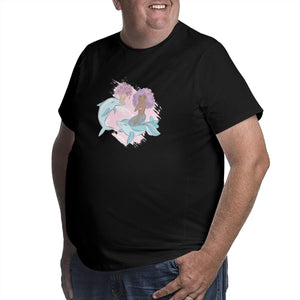 Cartoon Dolphin Courtship Mermaid Big Size Men's T-shirt