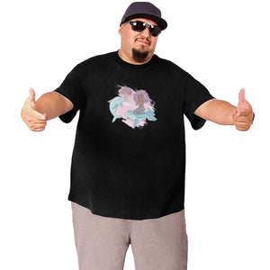 Cartoon Dolphin Courtship Mermaid Big Size Men's T-shirt