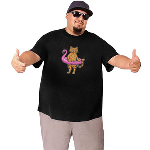 Flamingo Swims Around The Cat Big Size Men's T-shirt