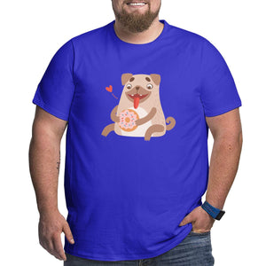 Cute Pug Dog Eating Donut Big Size Men's T-shirt