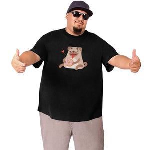 Cute Pug Dog Eating Donut Big Size Men's T-shirt