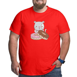 Cartoon Cat And Donuts Big Size Men's T-shirt