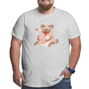 Cute Pug Dog Eating Donut Big Size Men's T-shirt