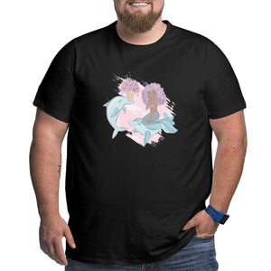 Cartoon Dolphin Courtship Mermaid Big Size Men's T-shirt