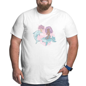 Cartoon Dolphin Courtship Mermaid Big Size Men's T-shirt