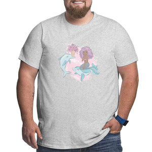 Cartoon Dolphin Courtship Mermaid Big Size Men's T-shirt