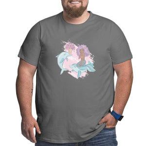 Cartoon Dolphin Courtship Mermaid Big Size Men's T-shirt
