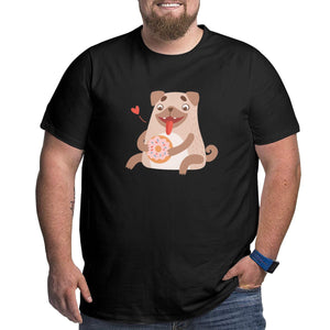 Cute Pug Dog Eating Donut Big Size Men's T-shirt