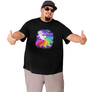 Cartoon Colorful Starry Sky Fox Big Size Men's T-shirt
