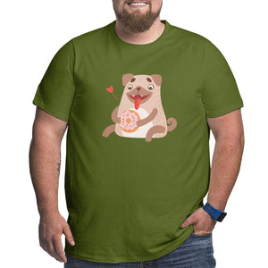 Cute Pug Dog Eating Donut Big Size Men's T-shirt