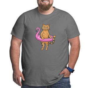 Flamingo Swims Around The Cat Big Size Men's T-shirt