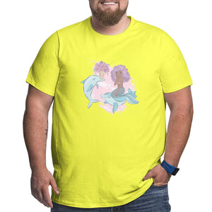 Cartoon Dolphin Courtship Mermaid Big Size Men's T-shirt